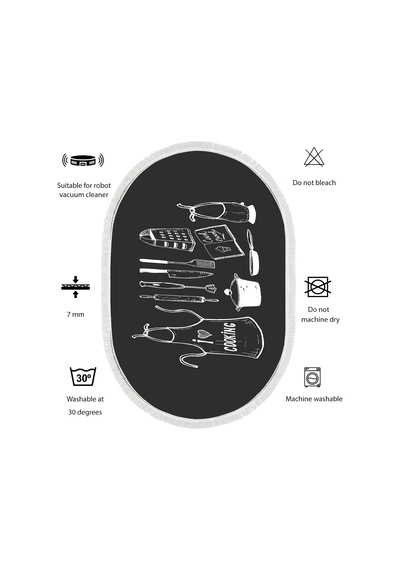 Dijital Kaymaz Yıkanabilir Banyo Mutfak Salon Paspas Halısı Trend Saçaklı Oval Al4032 Antrasit