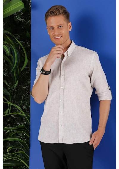 Efor G 1555 Slim Fit Bej Klasik Gömlek Bej