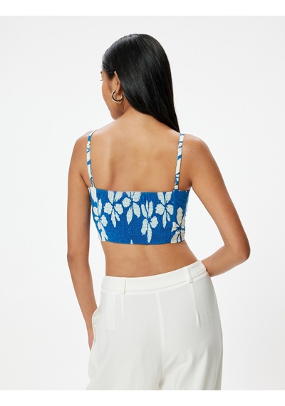 Koton Askılı Çiçekli Büstiyer Arkası Gipeli Slim Fit Mavi Desenli 4sak30041ew Mavi