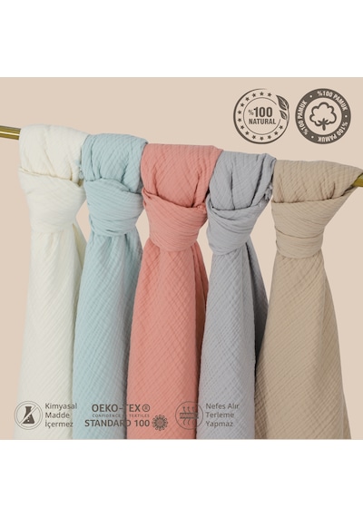 Huggy 4 Katlı %100 Pamuk 100x130 Müslin Bez Müslin Örtü Müslin Yenidoğan Bebek Battaniyesi