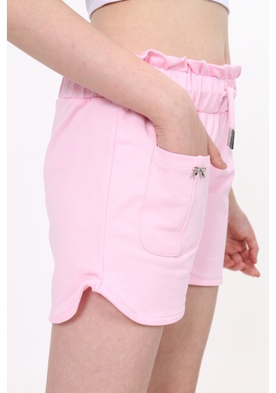 Toontoy Kids Toontoy Kız Çocuk Beli Lastikli Tek Cepli Basic Şort Açık Pembe