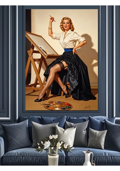 Ahşap Tablo Ressam Kadın Ve Tuval Hayvan Tabloları