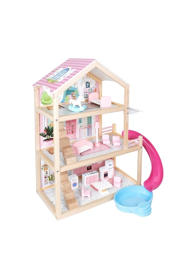 Pembe Ahşap Kaydıraklı Oyun Evi, Ahşap Oyun Evi, Çocuk Halısı T2010
