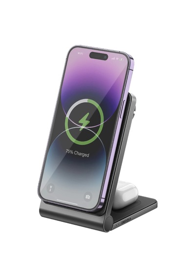 Magtrio 3in1 Katlanabilir 15w Telefon Saat Apple Uyumlu AirPods Masaüstü Hızlı Şarj Standı - Koyu Gri