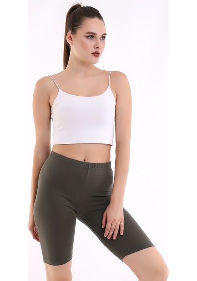 Self Clothing Kadın Haki Penye Kumaş Yüksek Bel Kısa Tayt Slf1295