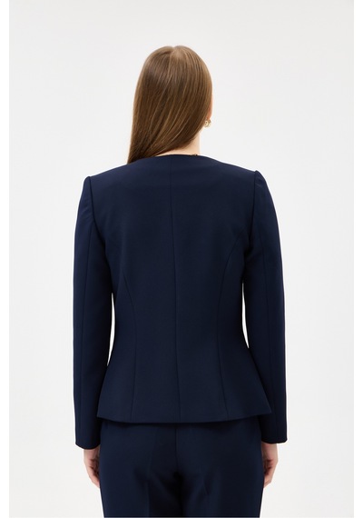 Velnara Moda Lacivert Klasik Kadın Takım Elbise-sıfır Yaka Ceket & Cepli Dar Paça Pantolon Lacivert - 927027358 Lacivert