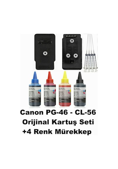 Canon Pixma E414 Pg-46/cl-56 Siyah-renkli Tıpalı Dolabilen Mürekkepli Kartuş Seti