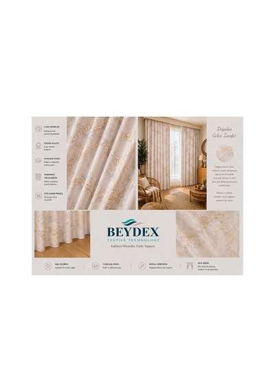 2 Adet 140x260 Cm Ölçüsünde Şık Dekoratif Fon Perde Koleksiyon Krem Rengi