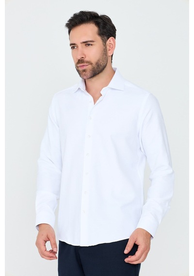 White Stone Beyaz Uzun Kollu Mikro Desenli Dynamic Fit Erkek Gömlek Beyaz-04