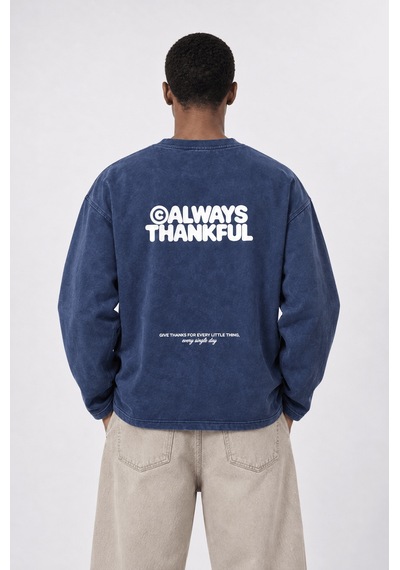 Respire Erkek Always Baskılı Yıkamalı Oversize Long Sleeve Lacivert