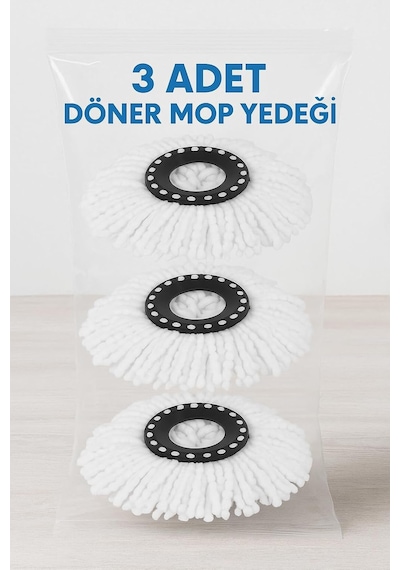 Döner Başlıklı Mop Yedeği 3 Lü Set Mikrofiber Döner Paspas Yedek
