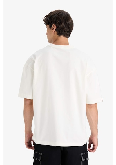 Defacto %100 Pamuk Loose Fit Bisiklet Yaka Baskılı Kısa Kollu Tişört F5731ax25auer105 Ekru