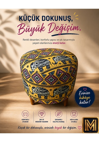 Diday Fil 2 Puf F Trend Puf Koltuk Puff Bench Dekoratif Bohem Doğal Gürgen Ayak Amaçlı Bahçe Balkon Çok Renkli