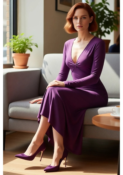 Ersefa Kadın Bodycon Siluet Uzun Kol V Yaka Büzgülü Detaylı Maxi Elbise Mürdüm
