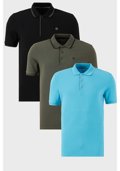 Buratti Pamuklu Slim Fit Şerit Detaylı Düğmeli Polo Yaka 3'Lü Paket Erkek T Shirt 5902118S3 Siyah-Haki-Aqua Mavi