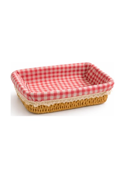 Rattan Hasır Ekmeklik Kare Pötikare Kumaşlı Masa Üstü Ekmek Sepeti Mutfak Organizer Çok Renkli