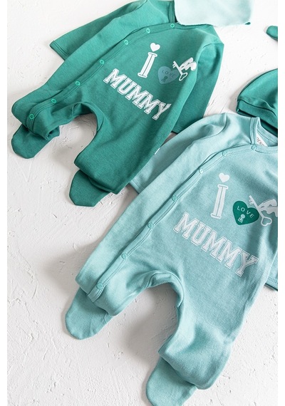 Babymod I Love Mummy Baskılı 2'Li Uzun Kollu Kız/Erkek Bebek Tulum Takım