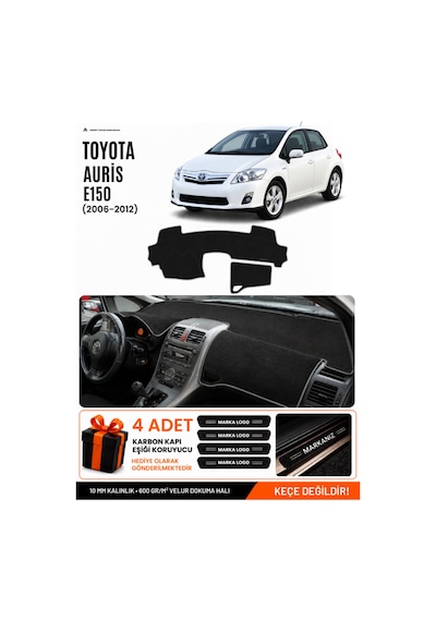 Toyota Aurıs E150 2006-2012 Uyumlu Torpido Örtüsü, Torpido Kılıfı - Siyah Gri