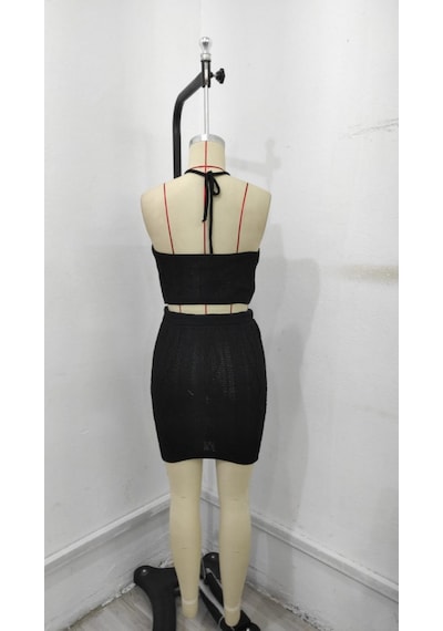 Veraura Lifestyle Kadın Kolsuz Mini Erer Crop Ikili Triko Takım Siyah