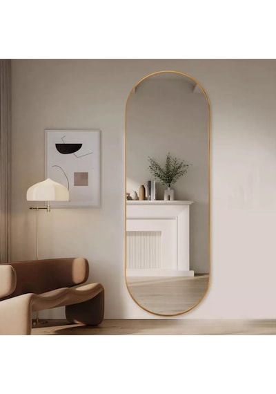 Model Alfa Dekoratif Ayna Boy Aynası Mdf 180cm X 62 Cm Elips Ayna 180 X 60 Gold