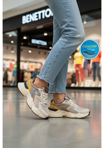 United Colors of Benetton Bej Haki Memory Foam Kadın Spor Ayakkabı Bn-11121 G Bej-haki