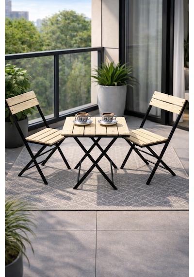 Ecowood Katlanır Masa Ve Sandalye Seti Balkon Kamp Seti Ahşap