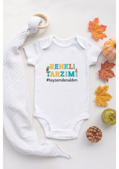 Tuğba Baby Özel Tasarım Lisanslı Renkli Tarzımı Teyzemden Aldım Bebek Body Teyze Bebek Badi Zıbın Beyaz