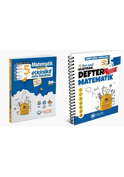 Çanta 2025 5. Sınıf Matematik Etkinlikli Kazanım Soru Bankası + Defter Seti 2 Kitap