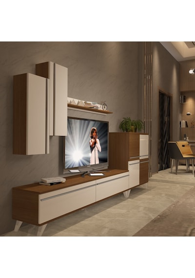 Decoraktiv Eko 6 Mdf Std Retro Tv Ünitesi Tv Sehpası Ceviz - Beyaz