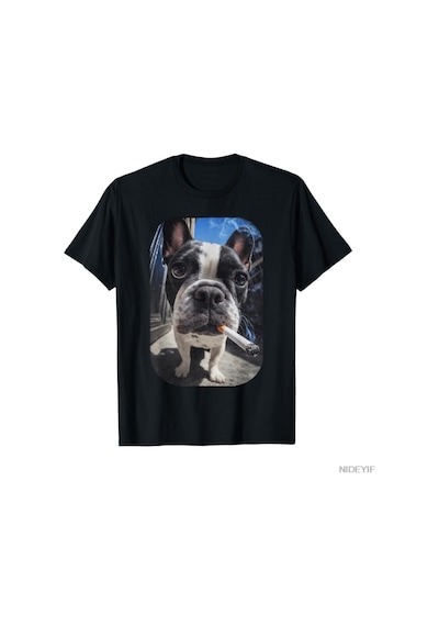 Flood Of Style Komik Sigara İçen Boston Terrier Köpek Memesi Gen Z Sigara Tişörtü Erkekler Ve Kadınlar İçin Siyah