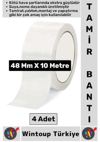 Ultra Güçlü Su Neme Dayanıklı Çok Amaçlı Montaj Onarım İzolasyon Tamir Bantı Beyaz 48 Mmx10 Mt 4 Adt