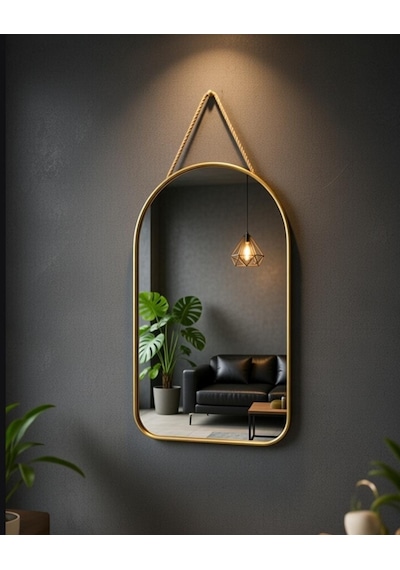 Dekoratif Gold Metal Kenarlı Yuvarlak Ve Oval Kenarlı Ayna Gold - Altın