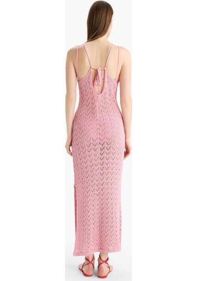 Defacto Yuvarlak Yaka Askılı Triko Plaj Elbisesi-fall İn Love E5968ax25hspn164 Pembe
