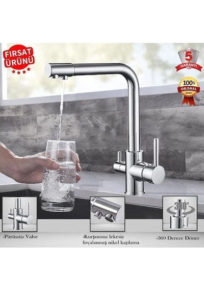 Aqua Bella 3 Yollu Arıtma Bataryası Şebeke Ve Arıtma Çıkışlı Su Arıtma Cihazı Musluğu