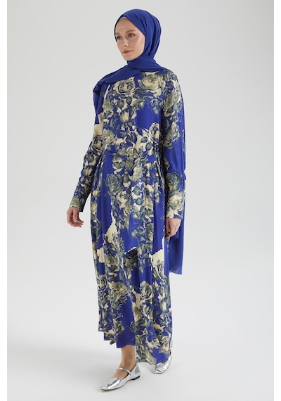 Armine Trend Arkadan Fermuarlı Kolları Düğmeli Elbise-saks 25yt923 Saks