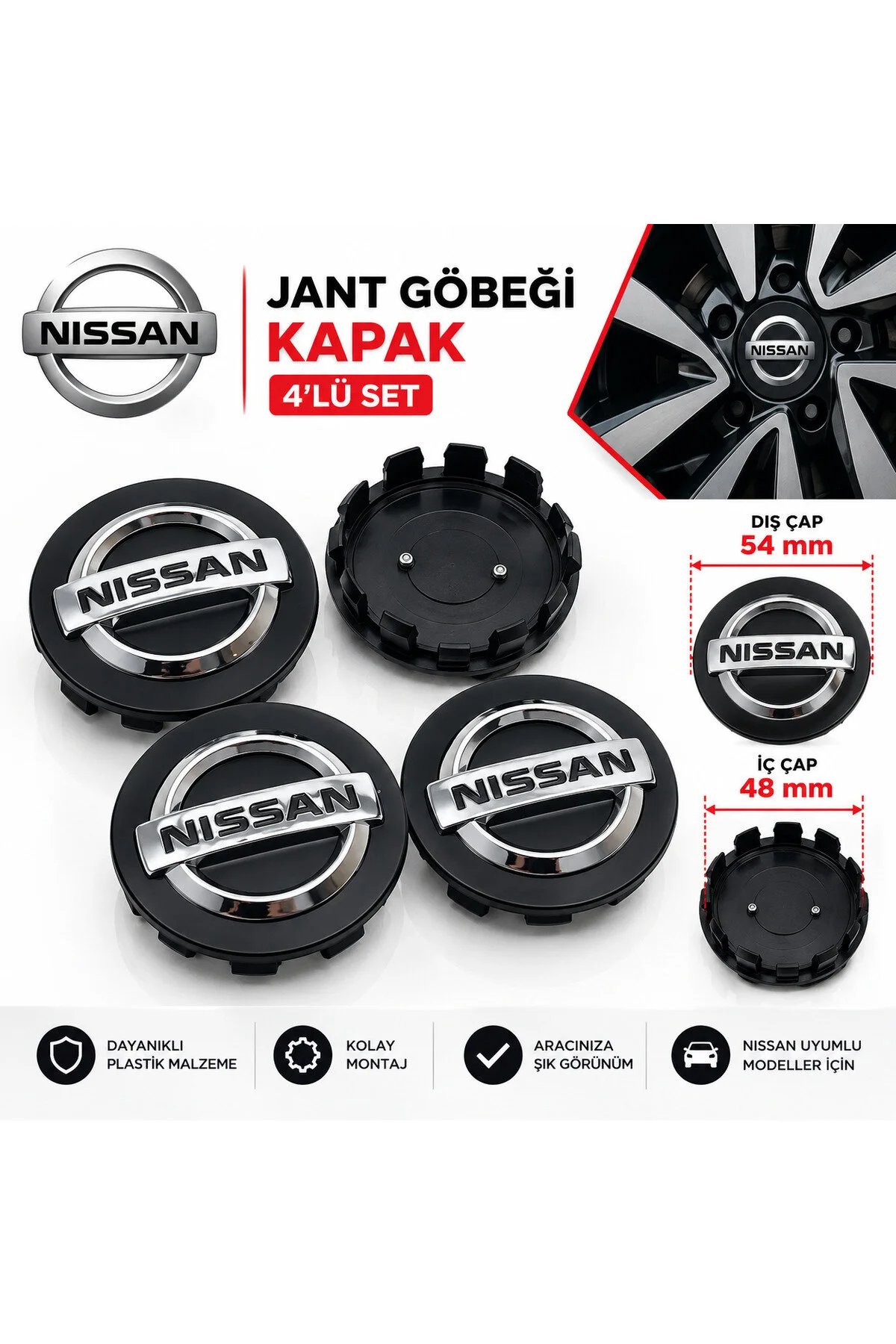 Universal Nissan Qashqai-juke Jant Göbeği Siyah 54-48mm