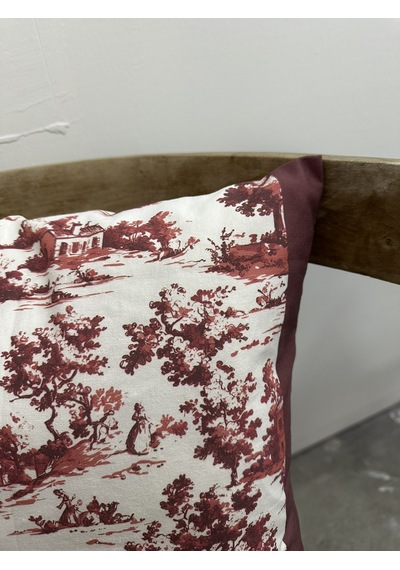 Toile De Jouy Monet Kırlent Kılıfı 43x43 Cm %100 Pamuk Dijital Baskılı Country Tarzı Fransız Dekoratif Yastık Kılıfı - Zt750 Kırmızı