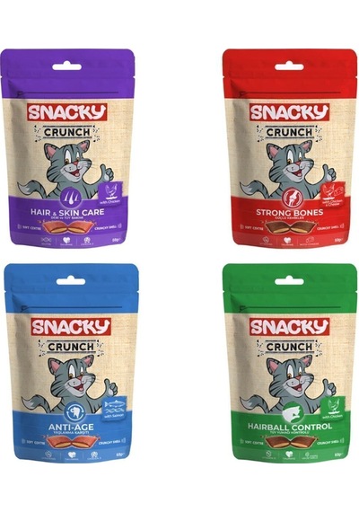 Crunch Eklem Sağlığı Deri Tüy Sağlığı Tüy Yumağı Kontrolü Kedi Ödül Mama 4 X 60 Gr