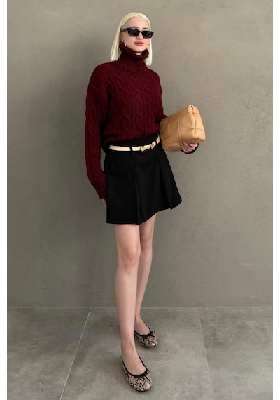 Madmext Bordo Boğazlı Triko Kazak Mg2376 Bordo