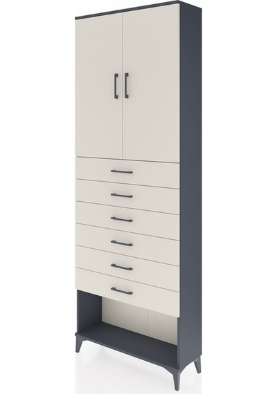 Arges Dolap 3 Raflı 6 Çekmeceli 2 Kapaklı 88x30x243 Antrasit-... Antrasit