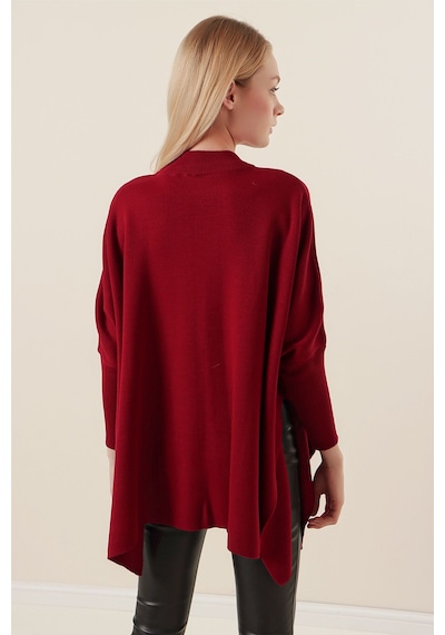 Hiccup Bdart Oversize Akrilik Bisiklet Yaka Kazak Bordo Kırmızı A3