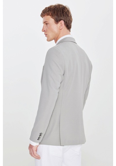 Erkek Grı Slim Fit Dar Kesim Mono Yaka Casual Ceket Grı