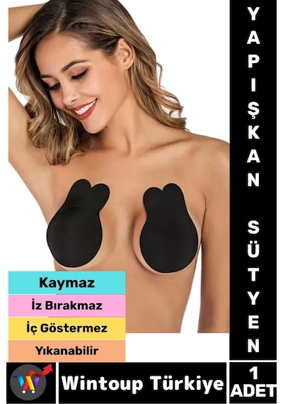 Wintoup İç Göstermez Kaymaz Göğüs Dikleştiren Dolgun Gösteren Toparlayan Göğüs Ucu Kapatıcı Yapışkan Sütyen Siyah