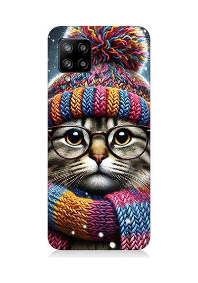 Samsung Galaxy A42 5g Uyumlu Bereli Gözlüklü Tatlı Kedi Desenli Silikon Kılıf Çok Renkli