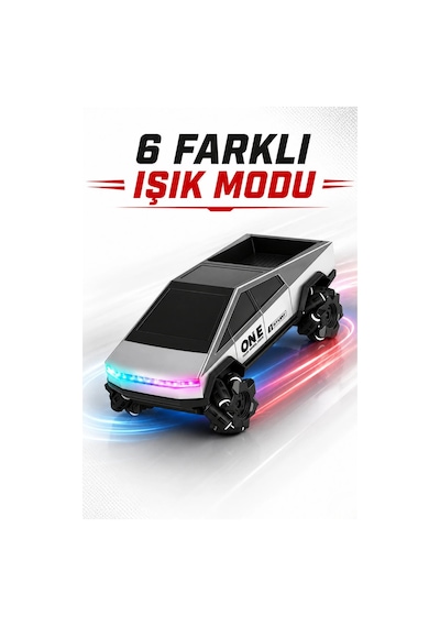 Şarjlı Bilek Sensörlü Uzaktan Kumandalı Akrobat Siber Cybertruck Işıklı Drift Arabası Gri