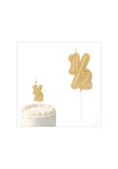1/2 Yarım Yaş Doğum Günü Mumu, 12 Cm - Altın 0-99