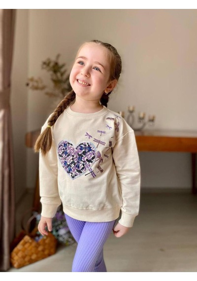 Kız Çocuk Puskullu Kalp Detayli Eşofman Takimi. Mor