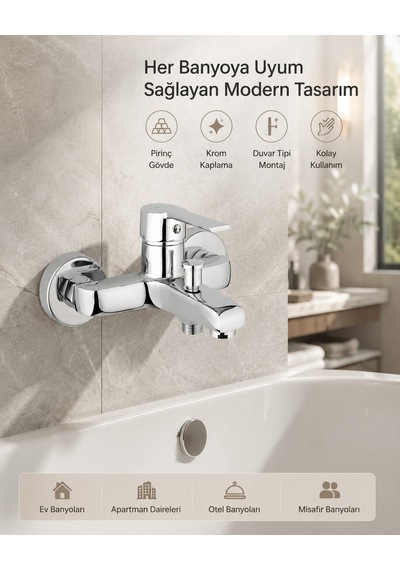 İtimat Kappa 591 Mix Banyo Bataryası Pirinç Gövde Krom Duvar Tipi Armatür - Renksiz