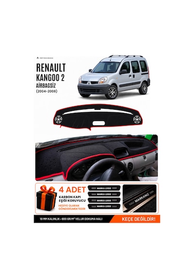 Renault Kangoo 2 Airbagsiz 2004-2008 Uyumlu Torpido Örtüsü, Torpido Kılıfı - Siyah Kırmızı