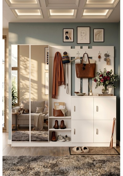 Yurudesign Gibson Vestiyer Portmanto Ayakkabılık Beyaz DD9-W
